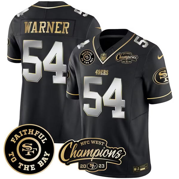 Men's San Francisco 49ers Active Player Custom Black Faithful & 2023 F.U.S.E. West Champions Patch Vapor Limited Stitched Football Jersey